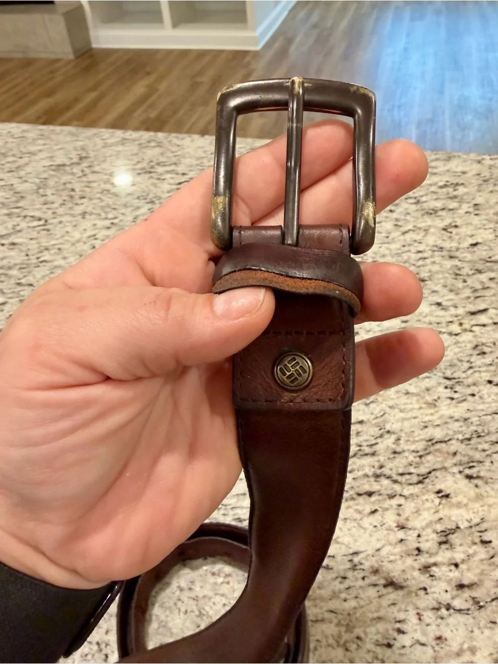 Vintage Columbia Belt Mens 42 Brown Genuine Leather Solid Brass Buckle 1.5”